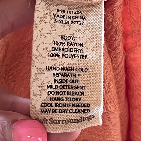 Soft Surroundings Shirt Womens Large Peach Cecile Floral Embroidery Boho - Picture 7 of 12